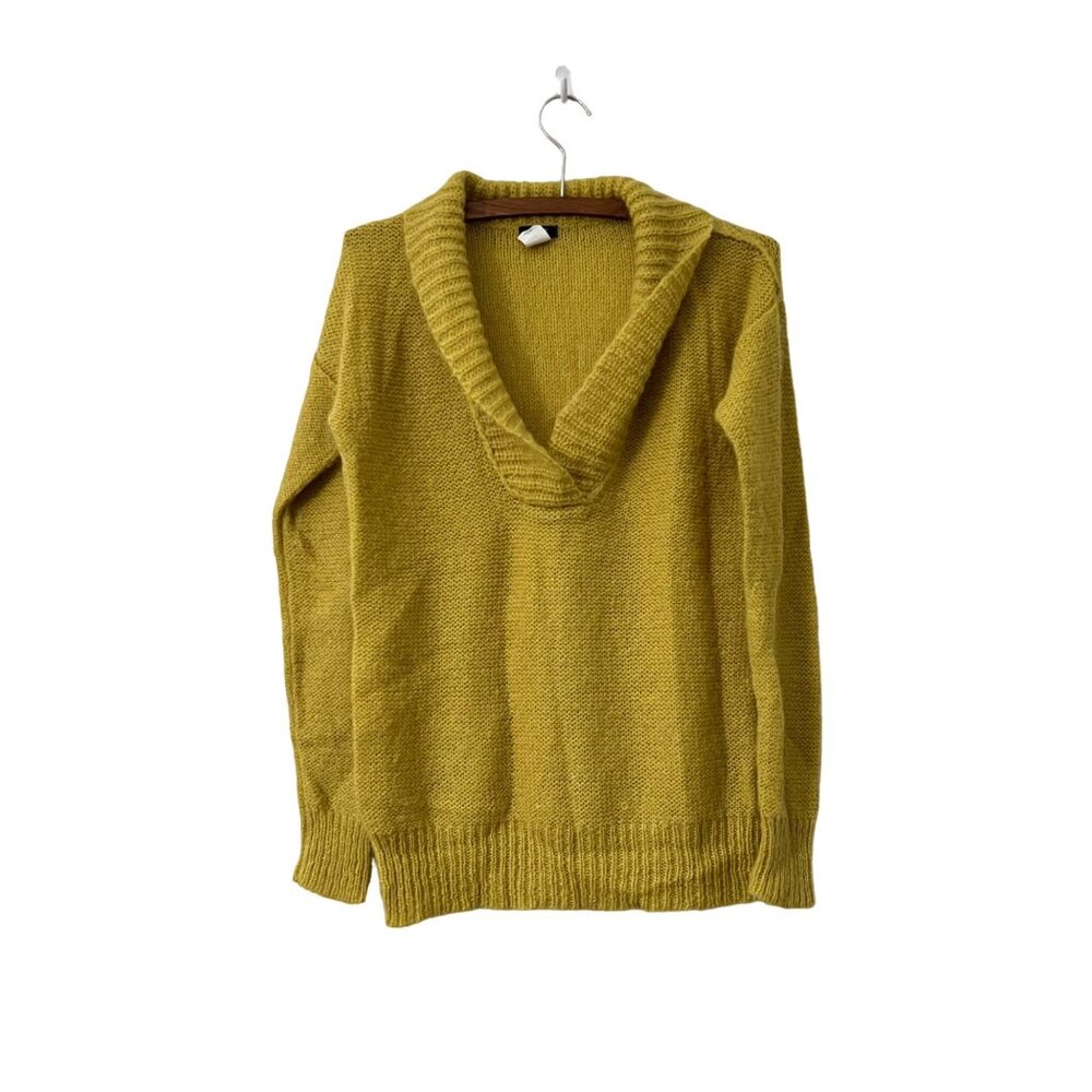 J Crew Womens Mustard Yellow Mohair Wool Shawl Collar Sweater Size XSmall